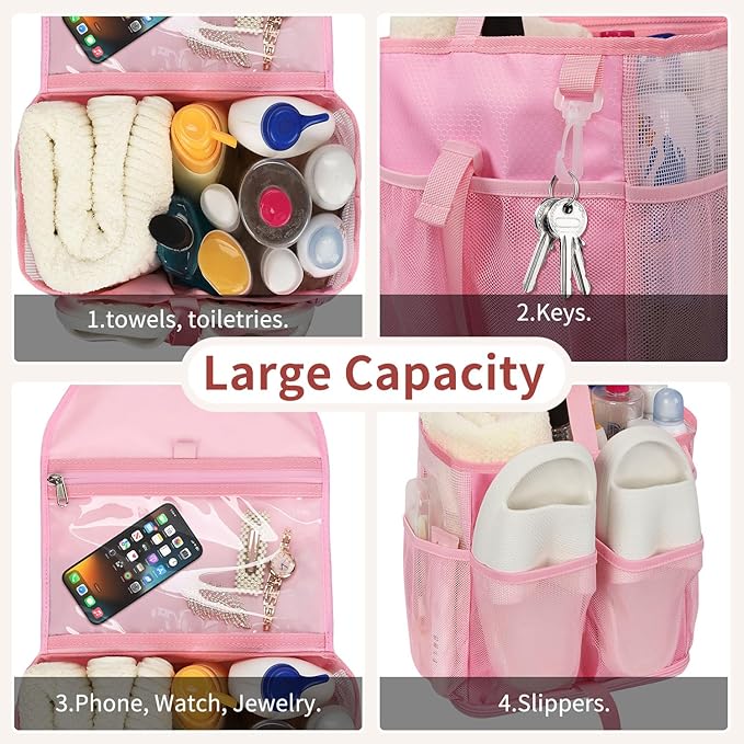 Ethereal Pink Hanging Mesh Shower Caddy Portable for College Dorm Room Essentials, Large Capacity Shower Bag for Guys/Girls, for Beach, Swimming, Gym
