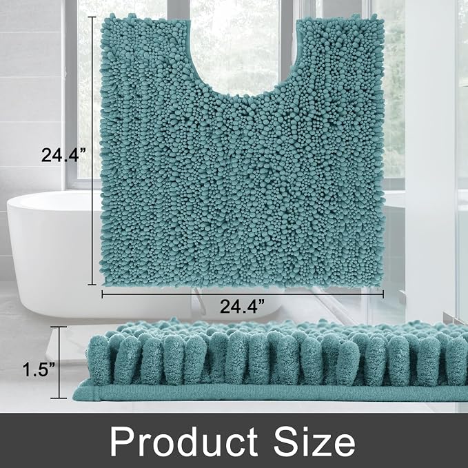 Yimobra Toilet Rug U Shaped Washable 24x24 Inch - Ultra Soft Absorbent Chenille Bath Rugs for Toilet, Quick Dry & Machine Washable, Non Slip Contour Bathroom Mat, Teal Blue
