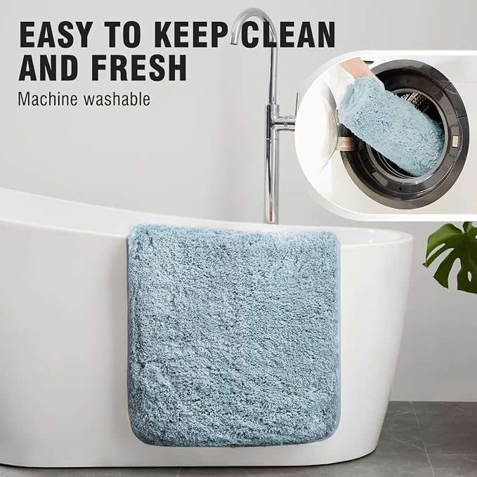 TECHMILLY Super Soft Shaggy Bathroom Rugs, Absorbent Thick Non Slip Microfiber Bath Rugs, Quick Dry Machine Washable Bath Mat for Bathroom Floor, Bathtub and Shower 17"x24"