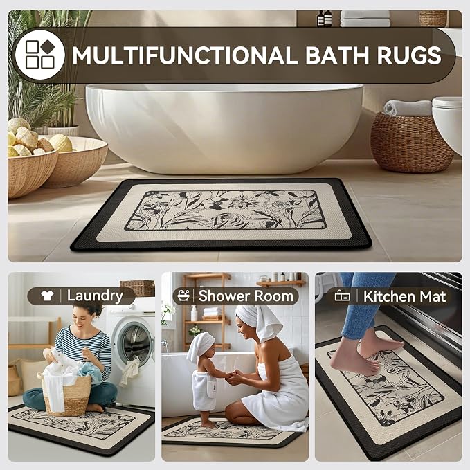 YDKGL Bathroom Rugs, Ultra Thin Bath Mat Fit Under Door Super Absorbent Non Slip Quick Dry Bath Mat, Rubber Backing Shower Mat Outside Shower