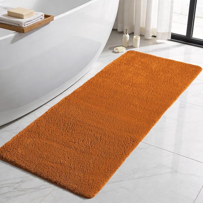 TYUU Bathroom Runner Rug, Ultra Soft Long Bath Mat Machine Washable Super Absorbent Quick Dry Bathroom Runner Rugs 24 x 60 Non Slip, Orange 24" x 60"