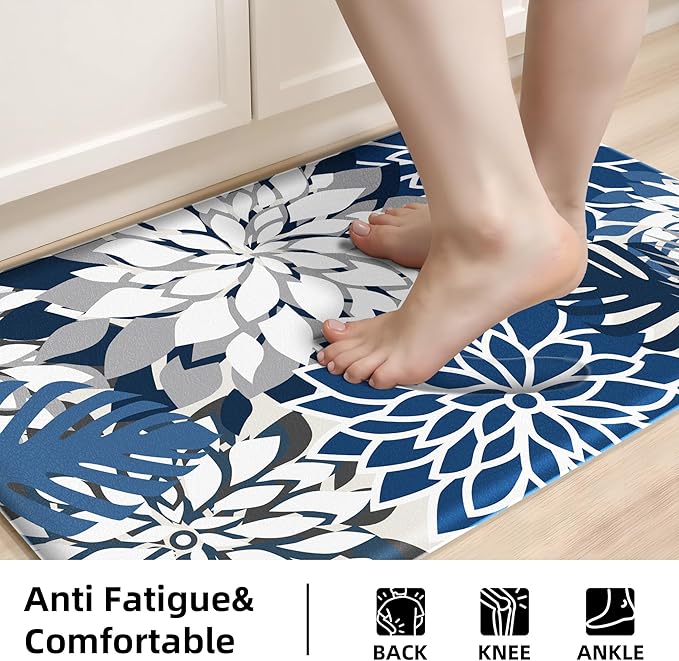 Arenarug Kitchen Mats for Floor 2PCS Cushioned Anti Fatigue Kitchen Mats Waterproof Non Slip Kitchen Mat Rug Set Comfort Foam Standing Mat for Sink, Laundry, Office, Blue Gray
