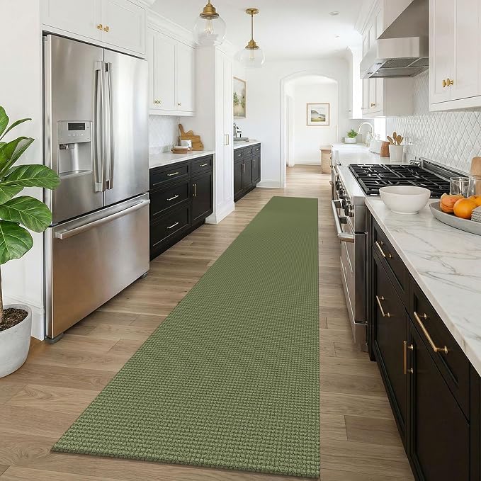 KOZYFLY Braided 2.5'x16' Runners Rugs for Hallway, Extra Long Washable Runner Rug, Woven Non Slip Kitchen Runner, Cotton Entryway Rug, Floor Carpet for Entry, Aisle, Hall, Olive Green/Earthy Green