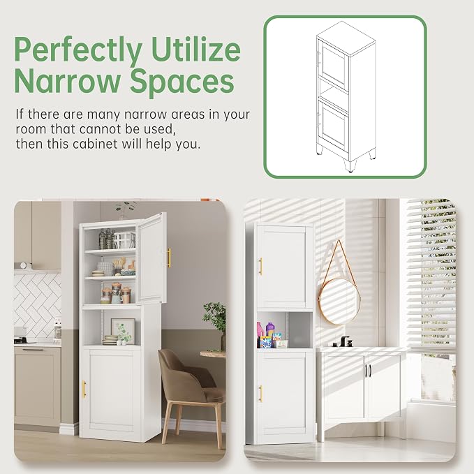 Ckzbx Tall Narrow Storage Cabinet 66.93" H Tall Bathroom Cabinet Metal Pantry Cabinets, 4 Adjustable Shelves for Kitchen, Home Office, Living Room, Dinning Room (20 inches Wide White)