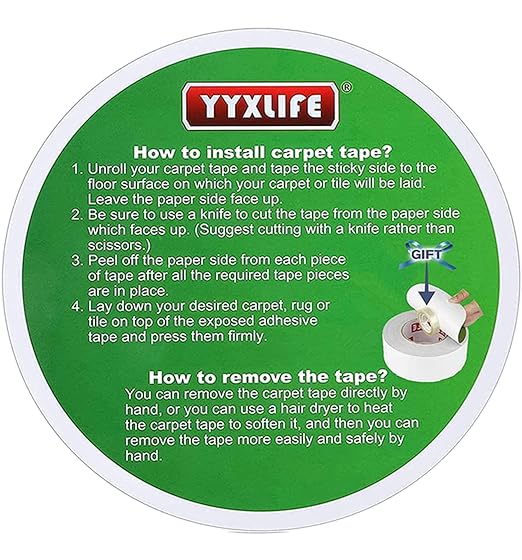 YYXLIFE Double Sided Removable Rug Tape - Carpet Adhesive for Hardwood Floors,Non Slip Anti Curling Floor Tape for Area Rugs,Mats,Carpets - No Residue Strong Hold for Tile, 2Inch x 10Yards,White