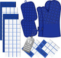Oven Mitts Pot Holders Sets/Kitchen Towels and Dishcloths, Oven Gloves Kitchen Dish Towels 500 Degree Heat Resistant Potholders with Non-Slip Silicone Surface for Cooking, Grilling, Baking-Royal Blue