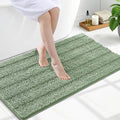 Grandaily Chenille Striped Bathroom Rugs 47x24, Extra Thick and Soft Absorbent Bath Mats, Rubber Backing, Plush Shaggy Shower Carpet, Machine Wash Dry, Bath Rug for Bathroom, Grayish Green