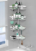DAOYA Corner Shower Caddy Tension Pole - Chrome Tension Rod Shower Caddy Adjustable Shampoo Holder for Bathroom/Bathtub/RV, Stainless Steel, Floor to Ceiling 25-114.2 inch