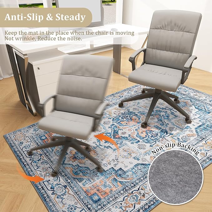 chakme Office Chair Mat for Hardwood Floor, 72"x48" Easy Glide Computer Desk Mat Protector for Rolling Chair Under Desk Rug Nonslip Backing, Machine Wash, (Boho)