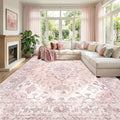 RELEANY Area Rugs Large 10'x14' Washable Non-Slip, Floral Vintage Distress Medallion Carpet for Living Room Bedroom Dining Room, Pink Greypink Cute