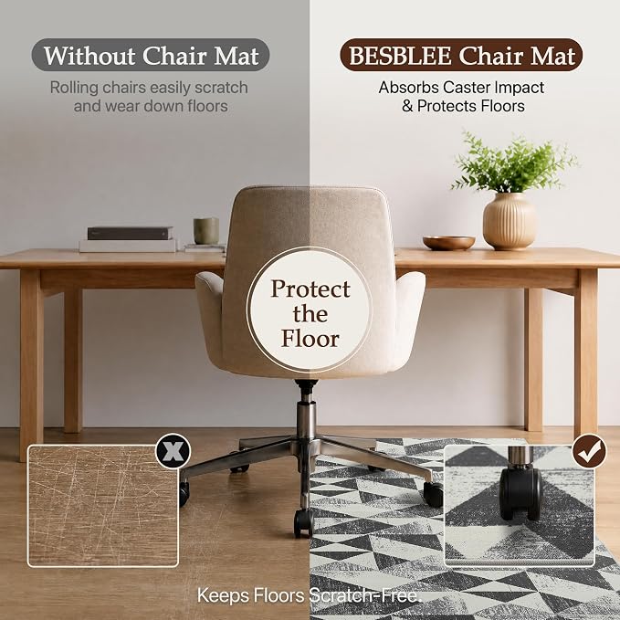 48"x60" Office Chair Mat for Hardwood Tile Floor, Under Desk Carpet Protector for Rolling Computer Chair Mat, Machine Washable Area Rug, Anti-Slip 1/5" Thick Low Pile Thin Floor Mat, Brushed Quartz
