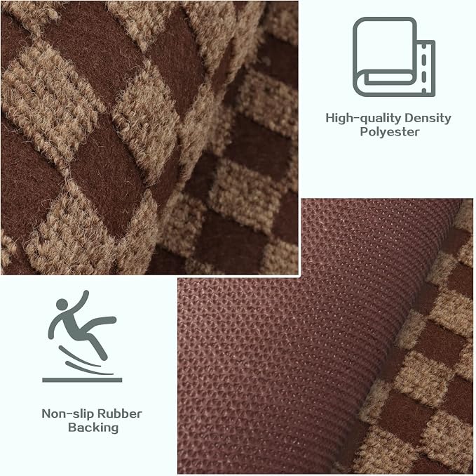 Custom Size Runner Rug 3 ft x 72 ft, 2-82ft Carpet Runners Hallway Entryway Kitchen Garage Laundry Room Area Rugs with Non-Slip Rubber Backing, Checkered Brown