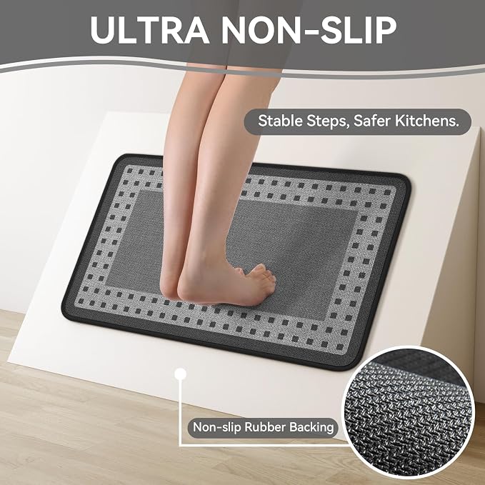 Kitchen Mats for Floor, 17''x59'' Washable Absorbent Kitchen Mat Non Slip, Braided Kitchen Runner Rug, Kitchen Sink Rug, Grey