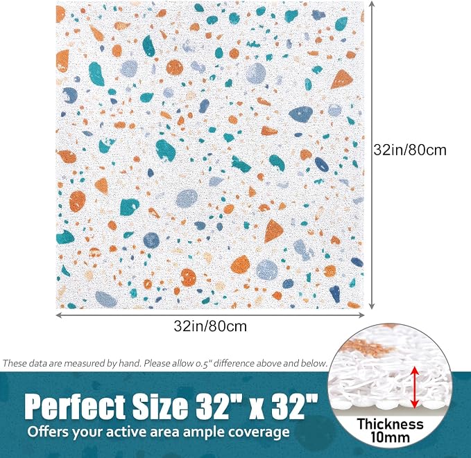 Shower Mat Non Slip - 32x32 Inch Soft Comfort Bath Mat with Drainage Holes, PVC Loofah Massage Bathmat for Shower, Tub, Bathroom, Wet Areas, Quick Drying