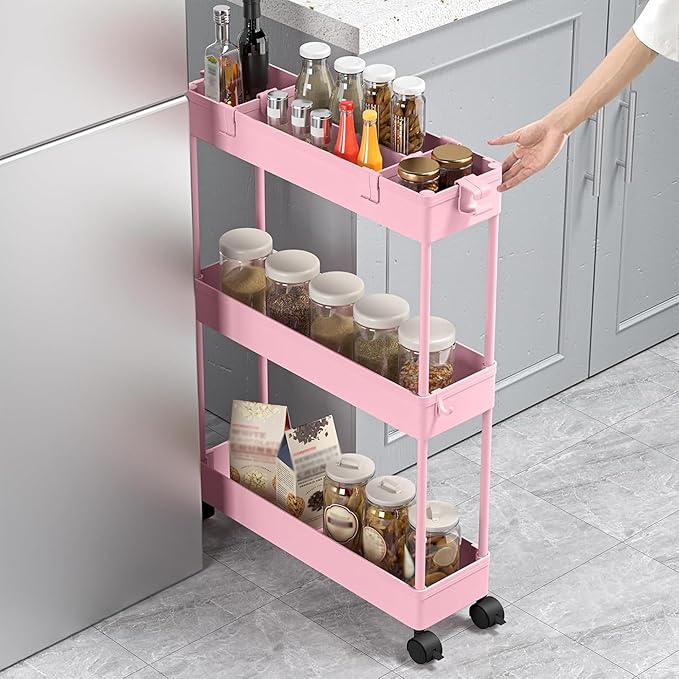 SPACELEAD 2-piece Set Slim Storage Cart 3 Tier,Bathroom Organizer Rolling Utility,Mobile Shelving Unit Slide Out for Office, Kitchen, Laundry Room & Narrow Places