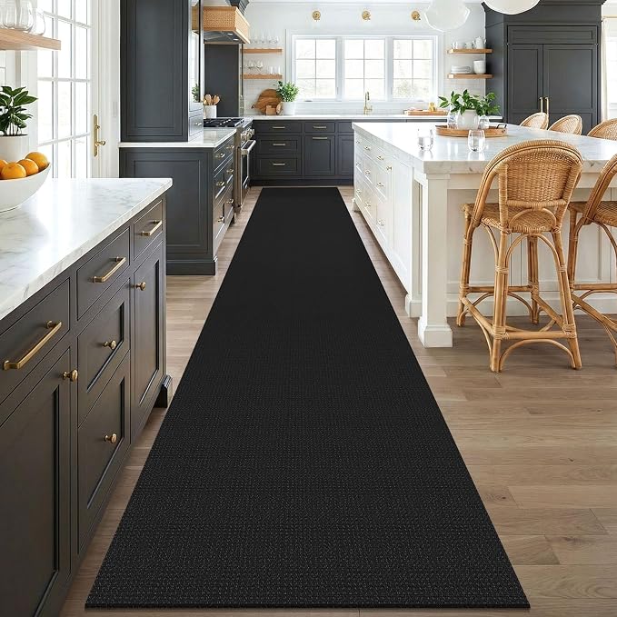 KOZYFLY Black 3x18 Runners Rugs for Hallway, Extra Long Washable Runner Rug, Woven Non Slip Kitchen Runner, Cotton Entryway Rug, Floor Carpet for Entry, Aisle, Hall, Black/Dark Grey