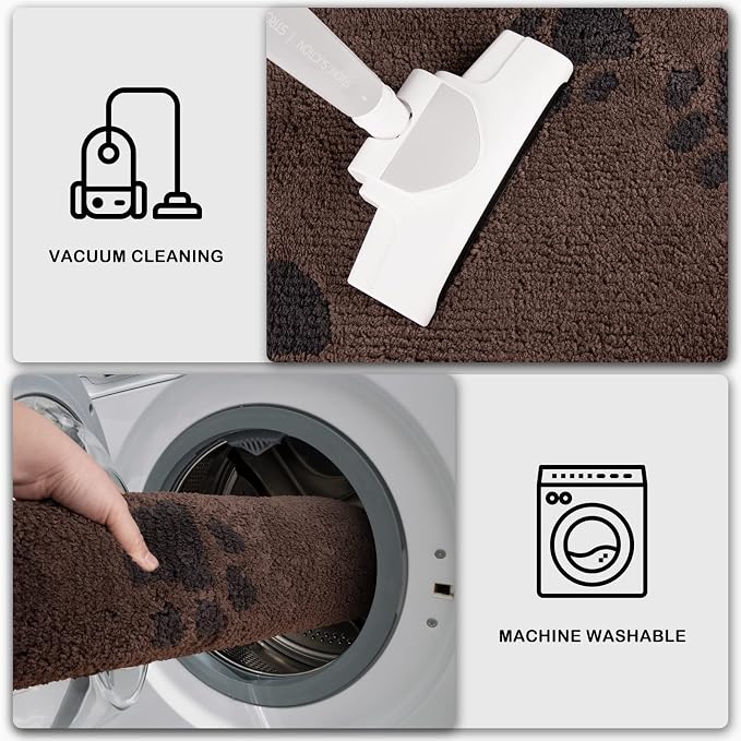 PURRUGS Dirt Trapping Door Mat 32" x 70", Non-Skid/Slip Machine Washable Microfiber Entrance Rug, Shoes Scraper, Dog Doormat, Super Absorbent Floor Mat for Muddy Wet Shoes and Paws, Brown