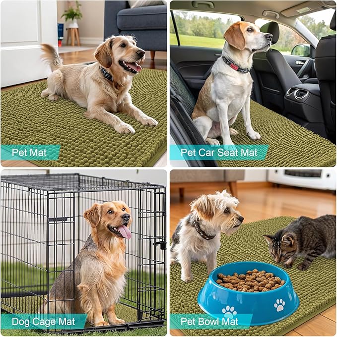 OLANLY Dog Door Mat for Muddy Paws 70x24, Absorbs Moisture and Dirt, Absorbent Non-Slip Washable Doormat, Quick Dry Chenille Mud Mat, Entry Indoor Entryway Carpet for Inside Floor, Willow Green