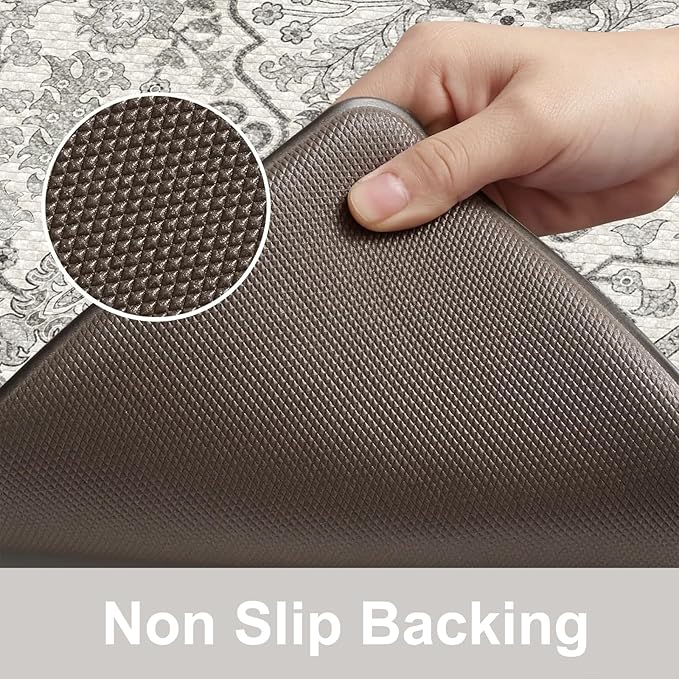 KIMODE Kitchen Mats Cushioned Anti Fatigue, 20"x47"+20"x32" Farmhouse Kitchen Rugs Sets of 2, Non Slip Kitchen Mats for Floor, Padded Kitchen Floor Mats for Sink, Laundry, Desk Grey