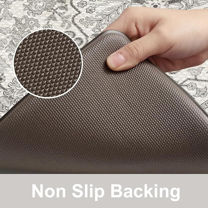 KIMODE Anti Fatigue Kitchen Mats, 2 PCS Cushioned Kitchen Rugs and Mats, Boho Kitchen Floor Mats Non Slip, Comfort Foam Standing Mat for Laundry, Office, Sink, Grey 17.3" x 59"+17.3" x 29"