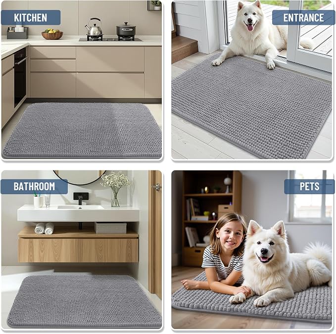 Arotive Bathroom Rugs 47" x 17", Ultra Soft Absorbent Chenille Bath Rugs, Non-Slip Rubber Backing, Machine Washable Bath Mats for Bathroom Floor, Tub and Shower, Home Decor Accessories, Grey