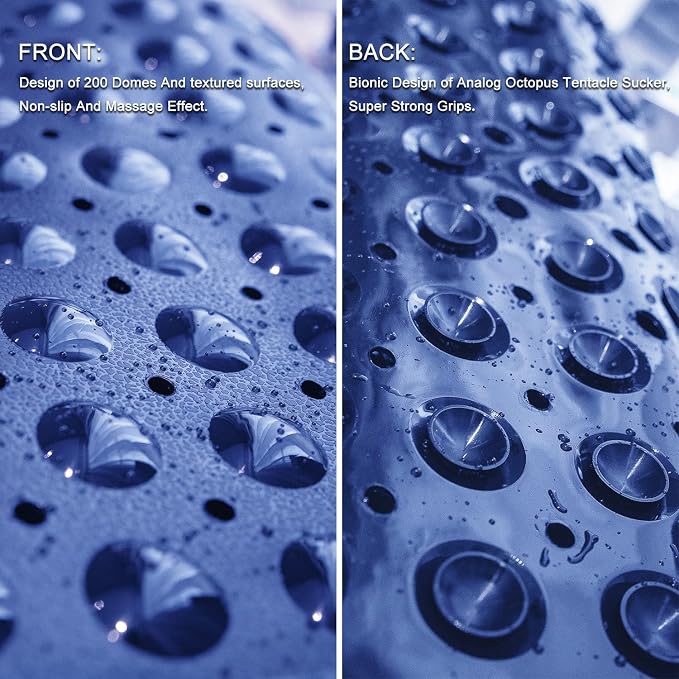 TEESHLY Bath Tub and Shower Mats, Non-Slip 39 x 16 Inch Extra Long Bathtub Mat, Machine Washable BathMat with Drain Holes, Suction Cups for Bathroom (Opaque Navy Blue)