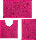 Deep Pink Plush Bath Set - 3 Piece Anti-Slip Mats, Soft Chenille Shaggy Mat for Bathroom, Bedroom & Living Room, Water Absorbent