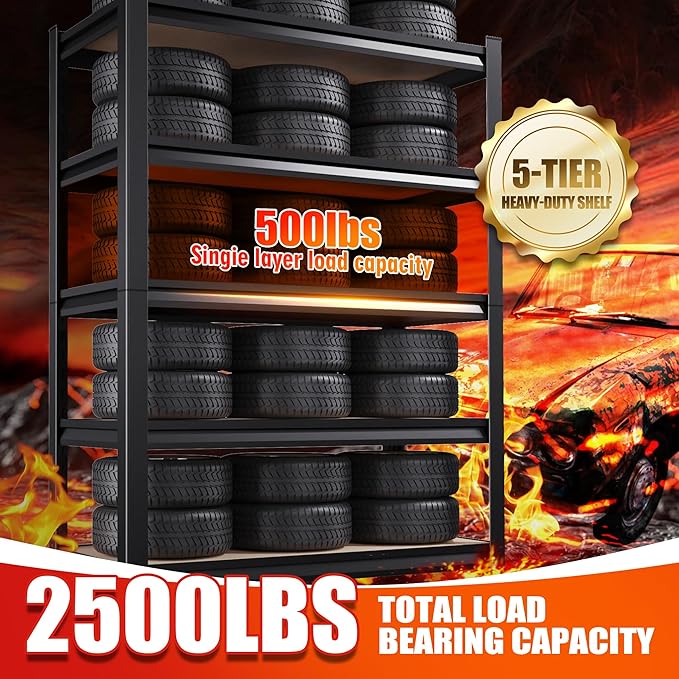 Garage Shelving-2050 lbs 5 Tier Storage Shelves,Adjustable Heavy Duty Metal Shelving Unit and Storage Large Rack,Utility Steel Shelf for Warehouse Industrial Pantry Basement -78"x45"x20",Black