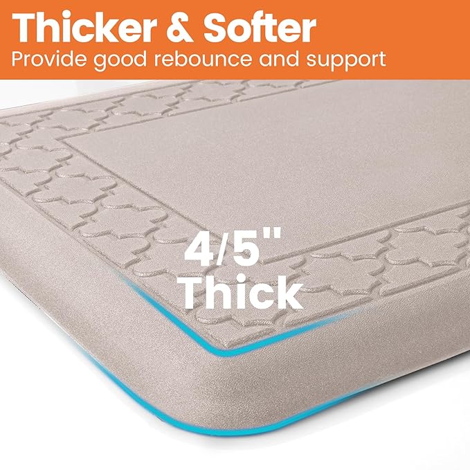 4/5 Inch Thicker Kitchen Mats for Floor Non-Slip Anti Fatigue Comfort Mat Waterproof Kitchen Rug for Sink, Office,Home Stain Resistant Standing Desk Rugs-17.3"x 60", Khaki