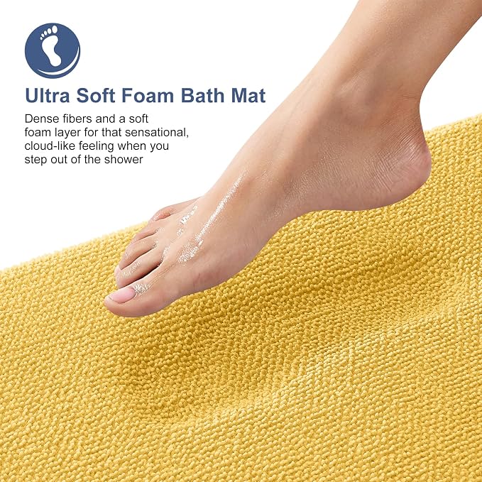 OLANLY Thick Memory Foam Small Bathroom Rugs 24x16, Extra Soft Absorbent Bath Rug, Quick Dry Bath Mats, Non-Slip, Machine Washable Carpet for Bathroom, Tub and Shower, Home Decor Accessories, Yellow