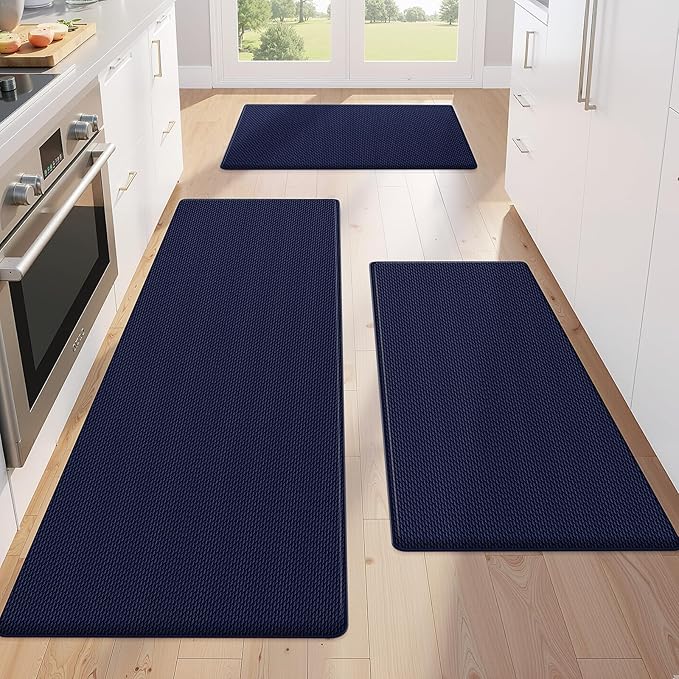 KitchenClouds Kitchen Mats for Floor,3PCS Kitchen Rugs,Non Slip Anti Fatigue Mats for Kitchen Floor,Waterproof Sink Mat,Cushioned Standing and Comfort Mats for Office,Blue
