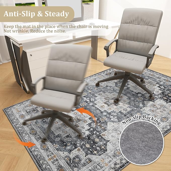 chakme Office Chair Mat for Hardwood Floor, 72"x48" Easy Glide Computer Desk Mat Protector for Rolling Chair Under Desk Rug Nonslip Backing, Machine Wash, (Boho)
