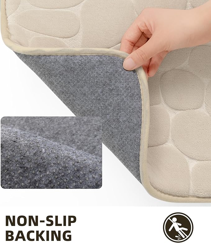 YIHOUSE Memory Foam Bath Mat Cobblestone Bathroom Rugs Super Water Absorbent Bath Mats for Bathroom Machine Washable Bath Rugs(20 x 24,Khaki)
