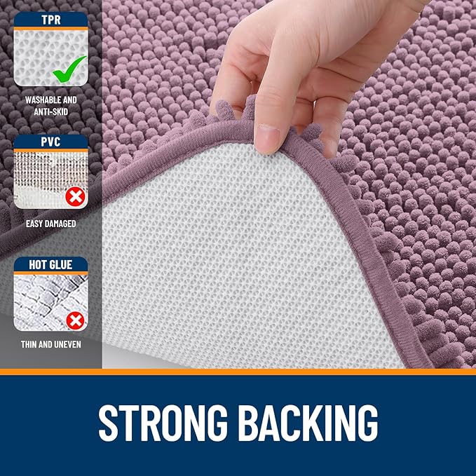 OLANLY Bathroom Runner Rugs 47x20, Soft Absorbent Chenille Bath Rugs, Rubber Backing Quick Dry, Machine Washable Long Bath Mats for Bathroom Floor, Tub and Shower, Home Decor Accessories, Deep Plum