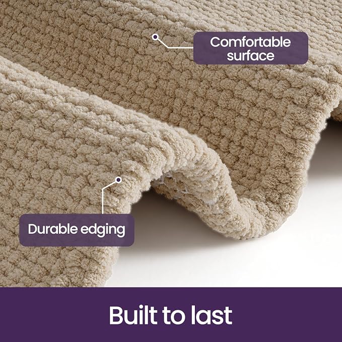 DEXI Bathroom Rugs 24x16, Non Slip Washable Bath Mat, Absorbent Chenille Bathmat, Ultra Soft Thick Carpet for Tub Shower Floor, Beige