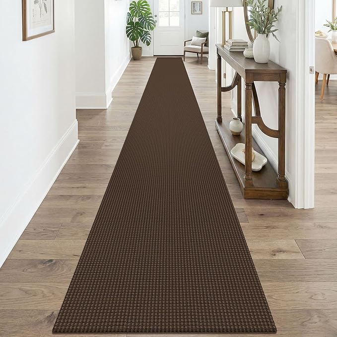 KOZYFLY Braided 2x20 Runners Rugs for Hallway, Extra Long Washable Runner Rug, Woven Non Slip Kitchen Runner, Cotton Entryway Rug, Floor Carpet for Entry, Aisle, Hall, Brown/Dark Brown