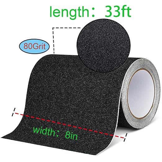 8in x 33Ft Anti Slip Tape,80 Grit Black Heavy Duty Anti Slip Safety Grip Tape, Waterproof, for Stairs Outdoor/Indoor,High Traction Stairs Non Skid Treads