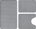 BYSURE Grey Memory Foam Bathroom Rug Set 3 Piece, Non Slip Extra Soft Absorbent Bath Mats, Machine Washable & Dry Toilet Mat Sets for Bathroom Floor