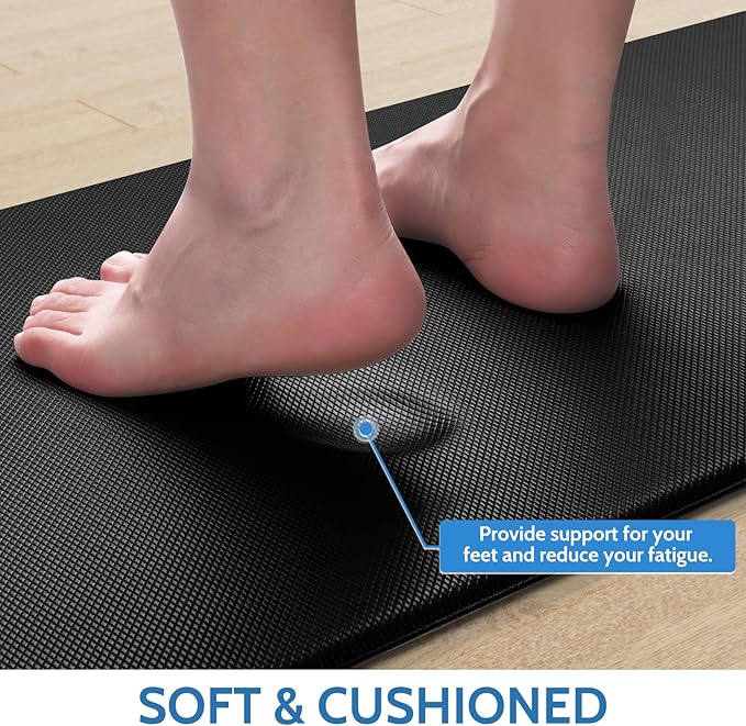 StepLively Kitchen Mat, 2 PCS Kitchen Rugs, Cushioned Kitchen Mats for Floor, Anti Fatigue Kitchen Rug Set, Non-Skid Standing Mat for Kitchen, Office, Sink, 17.3"×30"+17.3"×70", Black