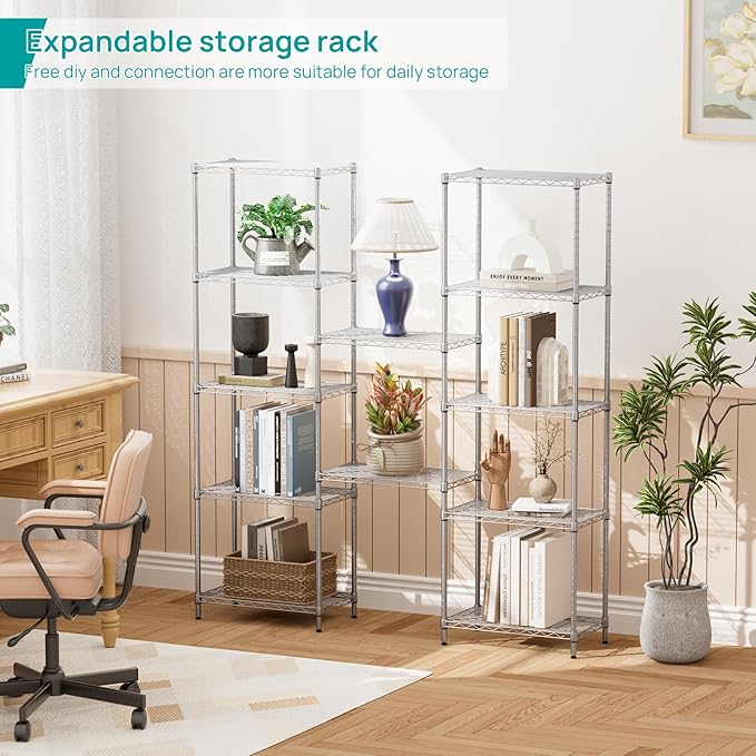 SINGAYE 6 Shelf Wire Shelving Unit Adjustable Metal Shelves Standing Bathroom Organizers and Storage Wire Closet Metal Pantry Kitchen 12" DX22 W 69.5" H Gray