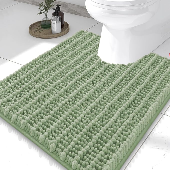Smiry Bathroom Toilet Rugs U Shaped 24x20, Extra Soft Absorbent Non Slip Rubber Backing Chenille Contour Bath Rugs for Toilet, Machine Washable Contoured Bath Mats, Sage Green