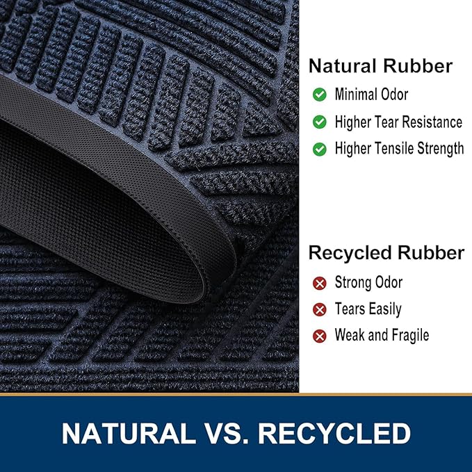Smiry Front Door Mat Outside Entrance, Heavy Duty Sturdy Natural Rubber Doormat, Trap Dirt and Moisture, Easy Clean Low Profile Welcome Floor Mats for Indoor Outdoor Entry, 59x23 Inch, Navy Blue