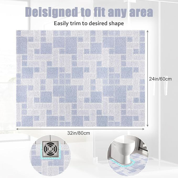 Shower Mat Non Slip Large Bath Tub Mat Non Slip 24''x32'' Loofah Bathroom Shower Mat for Inside Shower Soft Textured Foot Massage Pad Bathroom Floor Mat for Wet Area No Suction Cups Quick Dry