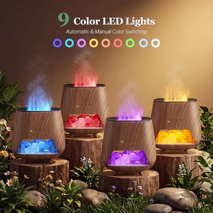 Essential Oil Diffuser for Home, 𝟒-𝐢𝐧-𝟏 Aromatherapy Diffuser & 𝐇𝐢𝐦𝐚𝐥𝐚𝐲𝐚𝐧 𝐒𝐚𝐥𝐭 Lamp, 200ml Cool Mist Humidifier, 𝟗-𝐂𝐨𝐥𝐨𝐫 𝐋𝐄𝐃, Auto Off, Bedroom Office Yoga