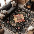 RELEANY Area Rugs 6'x8' Washable Non-Slip, Floral Vintage Distress Medallion Carpet for Living Room Bedroom Dining Room, Black Colorful Floral Dark Tan
