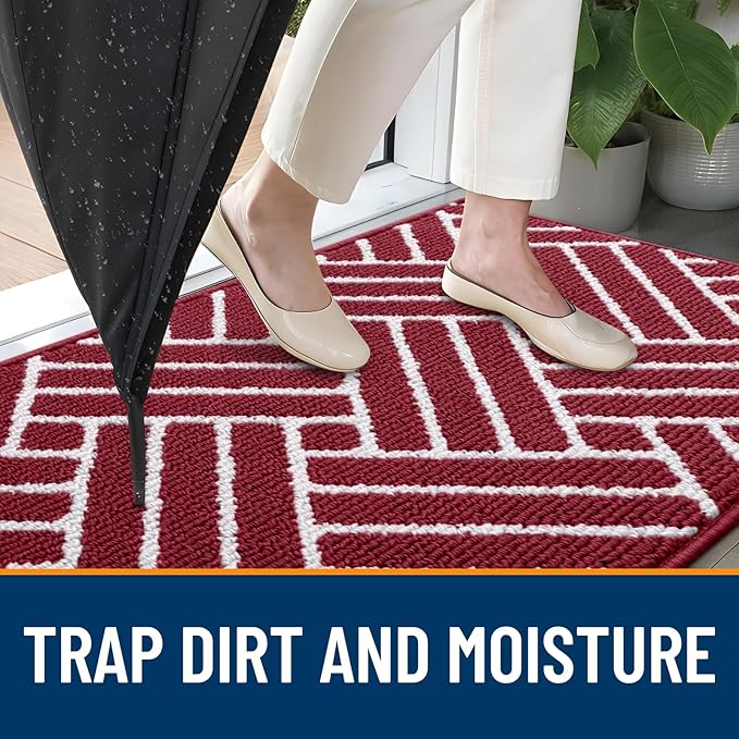 OLANLY Indoor Door Mat, 36x24 Inch, Dirt Resistant and Absorbent, Non-Slip Rubber Backing Floor Mats, Easy Clean Low-Profile Doormat for Entryway, Front Door, and Inside Entrance, Burgundy