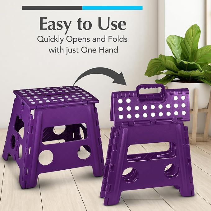 Handy Laundry Folding Lightweight Step Stool - Sturdy Enough to Support Adults - Opens Easy with One Flip - Great for Kitchen, Bathroom or Bedroom (White - 13 Inch)