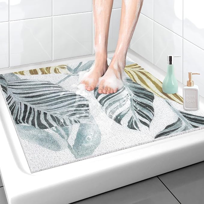 Square Shower Mat: 27x27 Inch Extra Large Non Slip Shower Mats for Inside Shower, Soft PVC Loofah Shower Mat for Elderly Kids, Anti Slip Shower Stall Mats for Home, Holtel, Bathroom