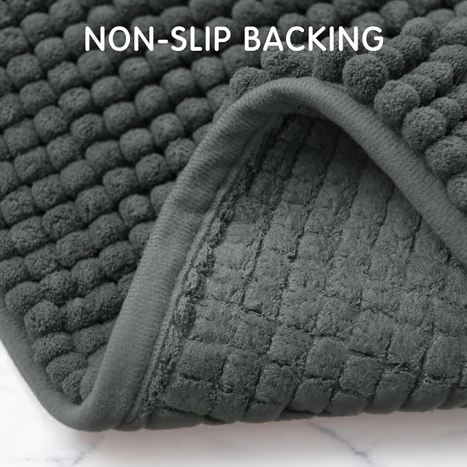 SUBRTEX Bathroom Rugs Chenille Bath Rug Soft Short Plush Bath Mat Soft Shower Mat Water Absorbent Shower Mat Quick Dry Machine Washable(Gray,18" x 24")