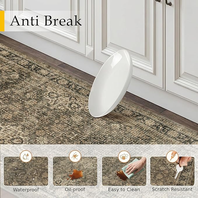 Vintage Kitchen Mats for Floor Anti Fatigue Waterproof Kitchen Rug Brown Cushioned Non-Slip Kitchen Mats Comfort Standing Mat for Sink Laundry Office 17.3"×47"